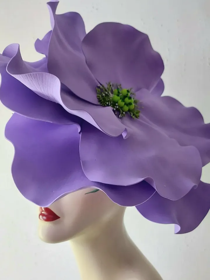 Giant Violet flower hat Kentucky Derby fascinator, Bridal headband, Wedding Accessory, Church hat, Retro style