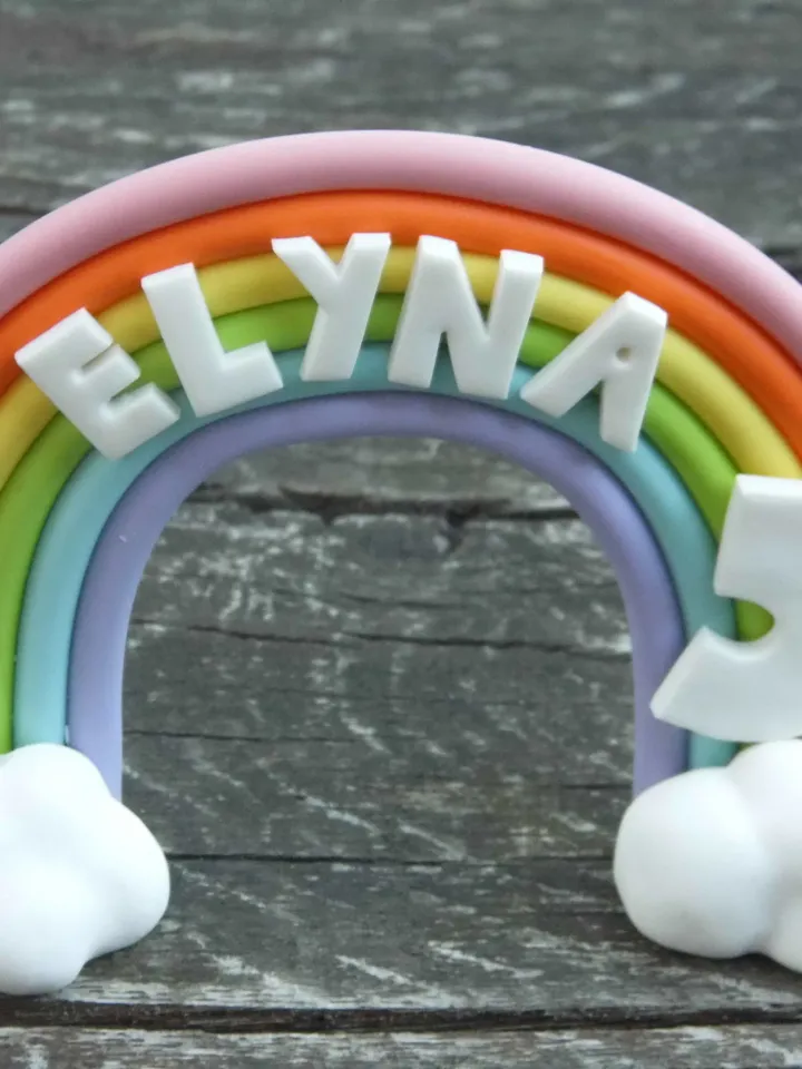 Fondant Unicorn Rainbow Birthday Cake Topper, Unicorn Birthday Themed Party, Personalized Unicorn Rainbow Birthday Cake Topper Figurine Gift