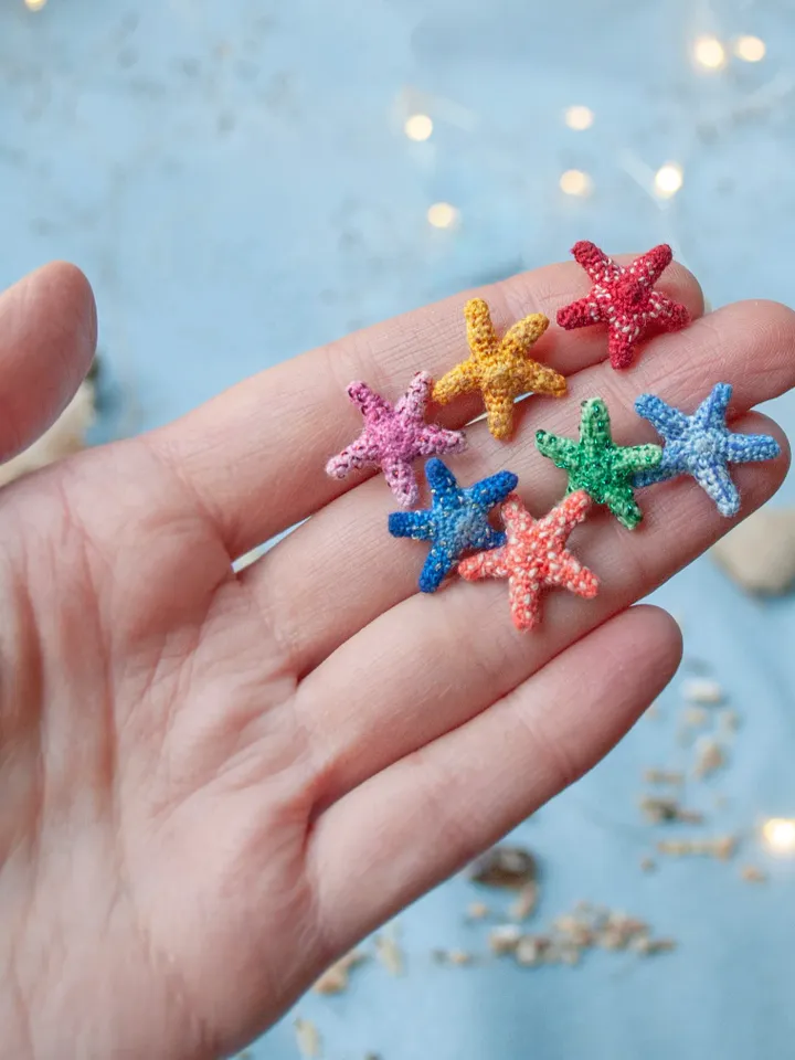 Miniature colorful STARFISH, Tiny crochet sea animals, Micro Starfish amigurumi, Nautical decor for dollhouse or diorama
