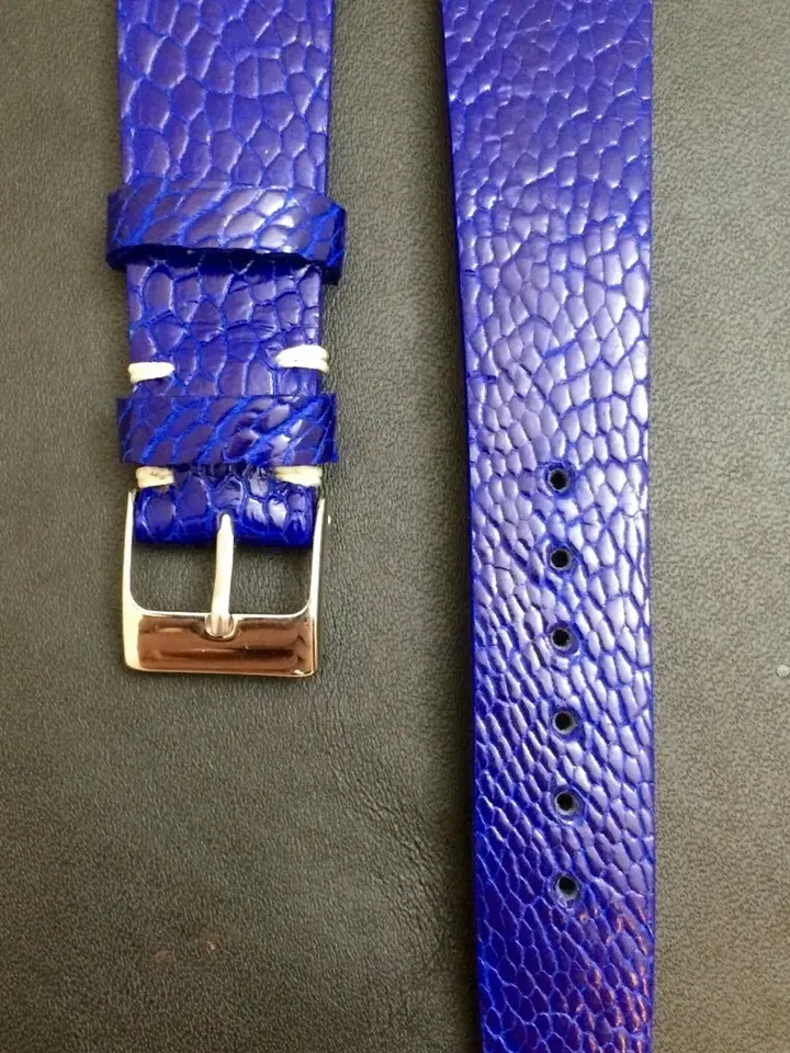Leather watch band, Ocean Blue, Ostrich leg, handmade, leather watch Strap, 20mm watch band, Free Shipping, watch band, strap replacement