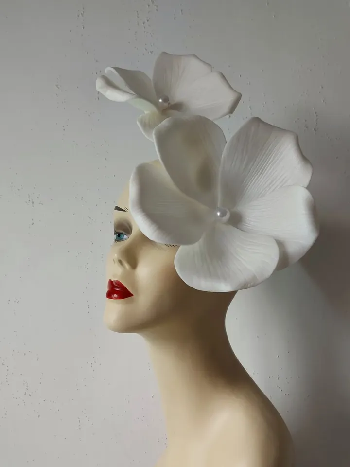 Large flower fascinator Branch pearl clematis wedding headdress, Kentucky Derby Hat, bridal hair pin, Church Hat