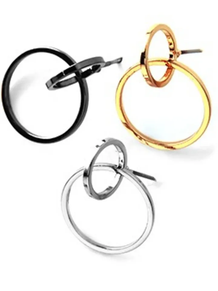 Double Circles Earrings, Minimalist Geometric Circle Hoop, Dainty Delicate Drop Earrings, Contemporary Jewelry Gift for Her, Linked Hoops