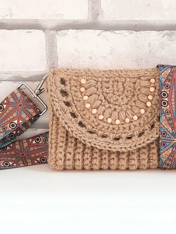 Envelope crossbody Summer jute bag with boho strap Dog mom gift