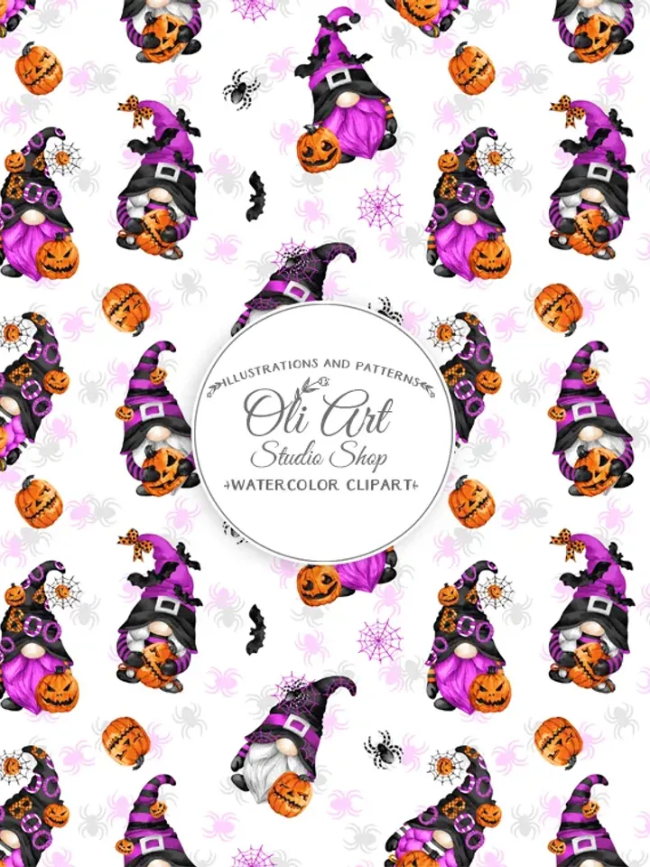 Download Seamless patterns. Halloween gnomes. Happy holidays. Cute characters pink