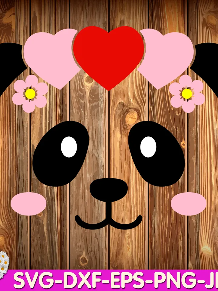 Valentine Panda Face with heart Cute Panda Panda Girl Loving digital design Cricut svg dxf eps png ipg pdf, cut file