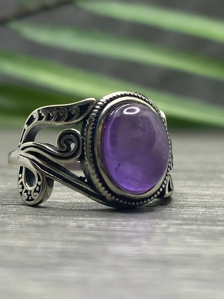925 Silver Amethyst Gemstone Ring, Amethyst Ring, Silver Amethyst Ring, Gothic Ring, Vintage Ring, Vintage Gothic Ring, Purple Gemstone Ring