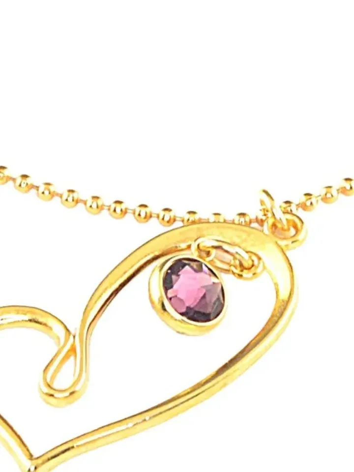 Trendy Heart Necklace with Birth Gemstone, Pretty Gold BIRTHSTONE NECKLACE, Ball Chain Necklace, Anniversary Gift For Mom Sister Grandma