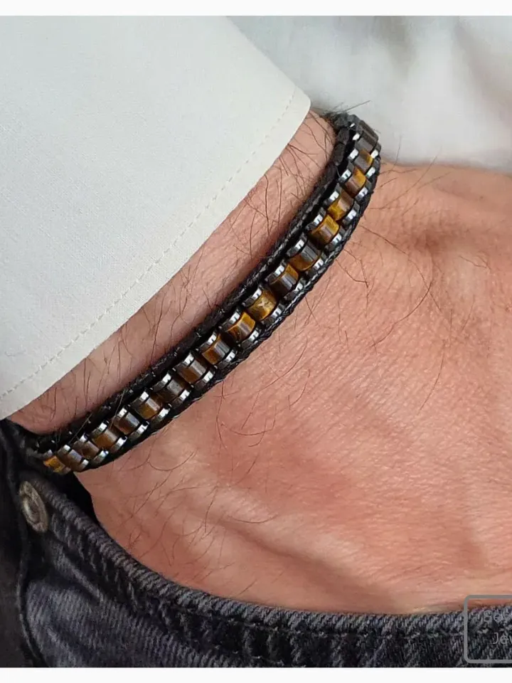 Natural Tiger's Eye Bracelet Slim, Masculine Bracelet, Handmade Gemstone Bracelet, Stylish Design Armlet, Valentine's Gifts