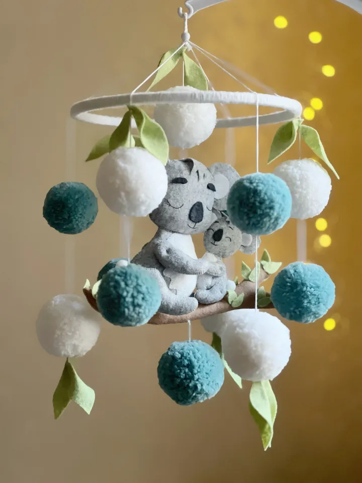 Koala mobile crib Musical mobile felt Nursery decor mobile Baby boy mobile boy Baby shower gift for pregnant