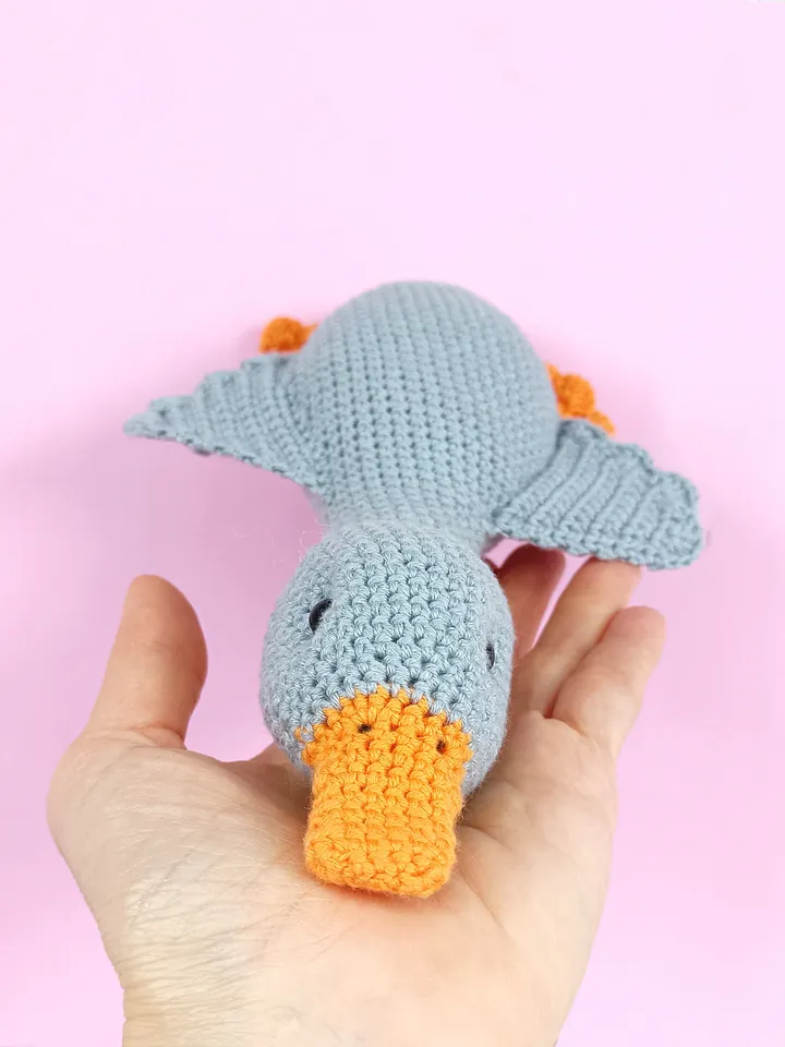 Stuffed goos toy, soft toy cuddle goose, plush gray duckling, handmade knitted goose