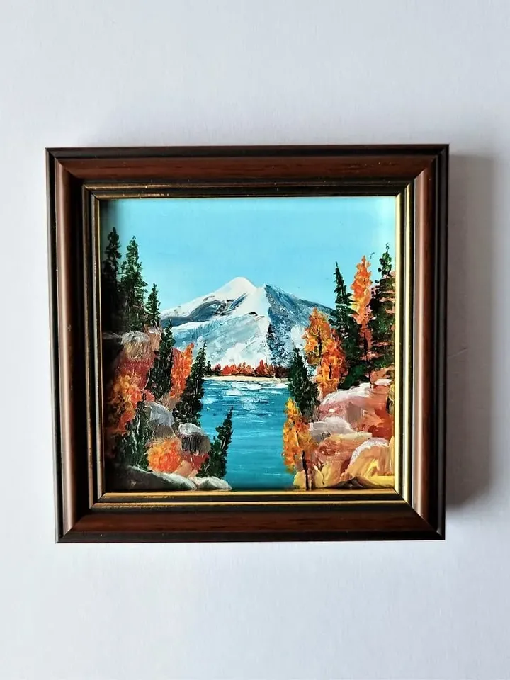 Fall mountain landscape painting small wall decor framed art