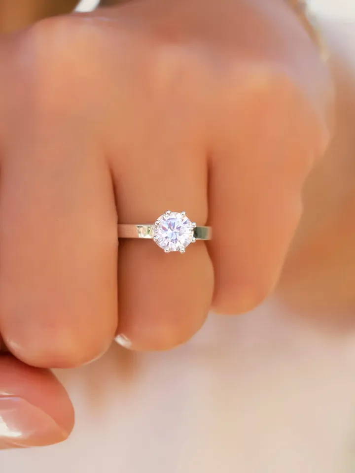 Round Wedding Ring, Round Engagement Ring, Solitaire Ring, 1 Carat Moissanite Round Cut Ring, 14k Solid White Gold Ring, Promise Ring