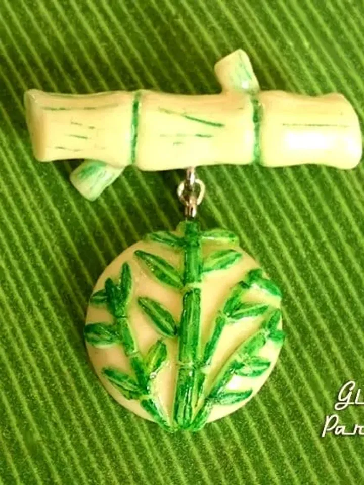 Bamboo Vintage Repro - Brooch - Bamboo Jewelry - Aloha - Chinese Brooch - Bamboo Brooch - Bamboo Root - Bamboo Leaves - Glitter Paradise®