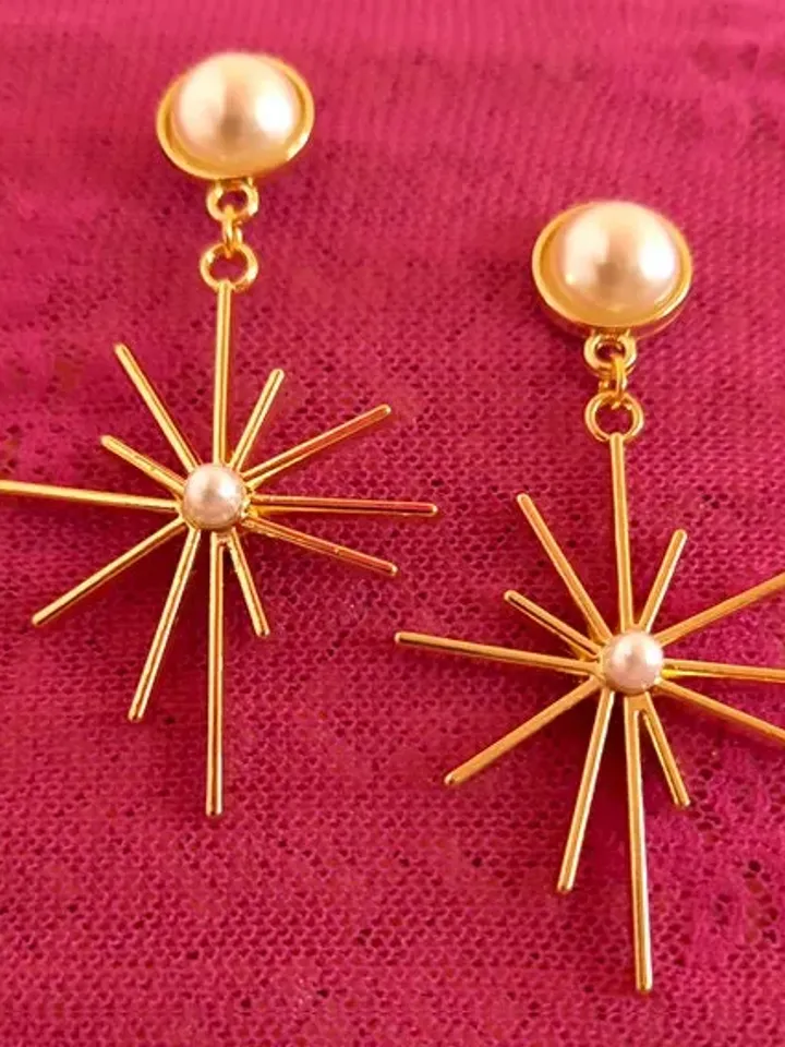 Nu Star Burst & Pearl - Boucles d'Oreilles - Mid-Century Modern - Boucles d'Oreilles Rayon de soleil - San Franciscan - Glitter Paradise®