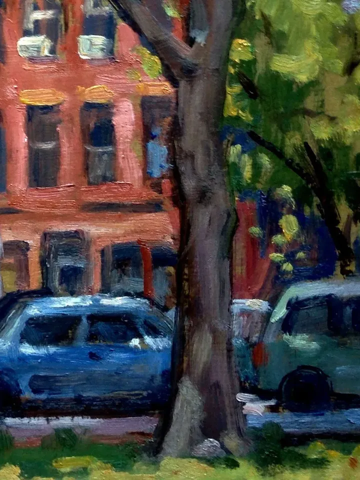 12x15 New York Cityscape Painting - Jefferson Park/Harlem NYC - Oil on Panel, Plein Air Impressionist Fine Art, Signed Original Landscape
