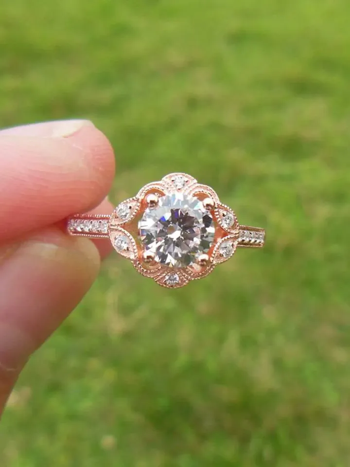 Wedding Ring,6mm Round in 14K Rose Gold Semi Mount Ring / Diamond Ring / Engagement Ring
