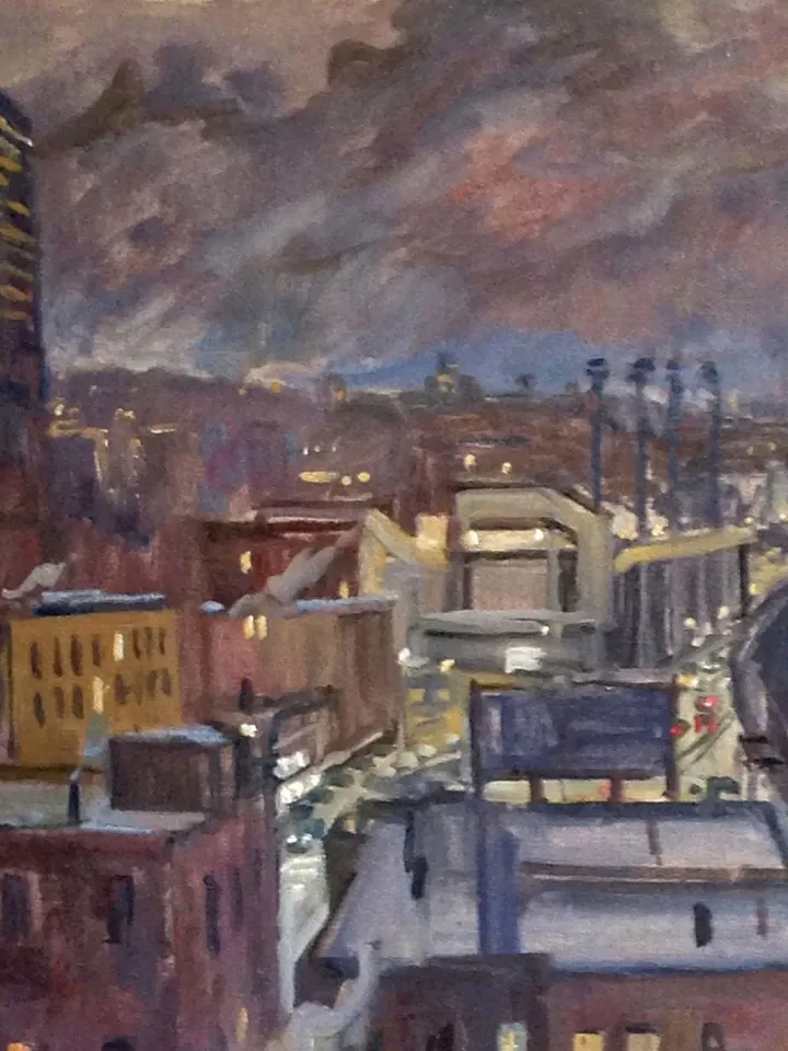 Large Original New York Cityscape Painting -Snowy Rooftops/NYC- 22x30 Oil on Canvas, Winter Impressionist Night Scene, Signed Landscape