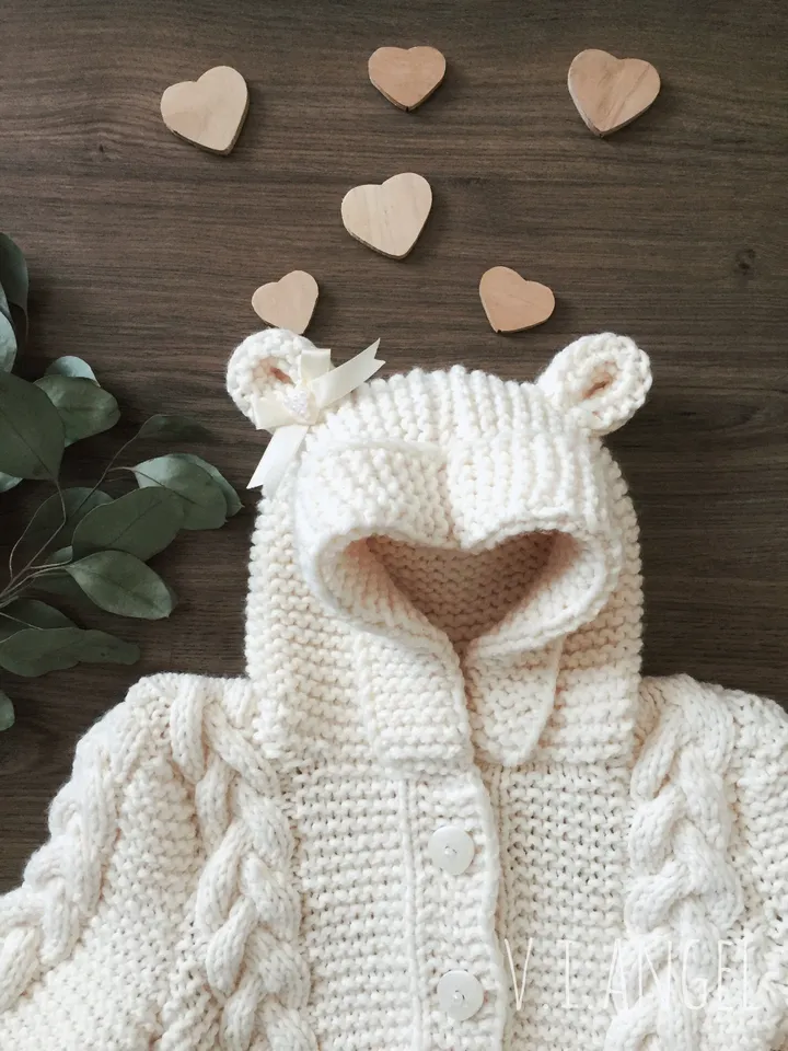 Knitting overall for baby girl. Newborn overall. Take home overall. Overall with bear ears. Baby shower gift for baby girl. Knit romper .