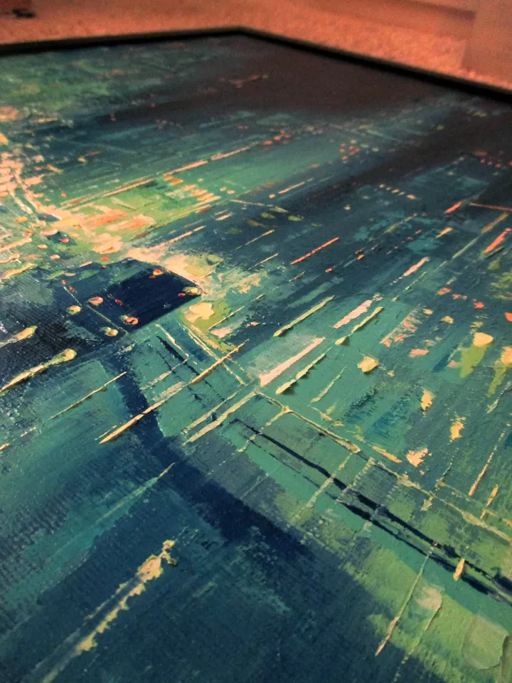 Cyberpunk Painting "MALACHITE CITY" Original Oil Painiting on Canvas Modern City Painting Art by "Walperion Paintings"
