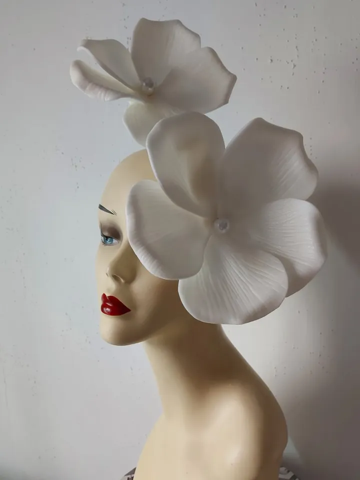 Large flower fascinator Branch pearl clematis wedding headdress, Kentucky Derby Hat, bridal hair pin, Church Hat