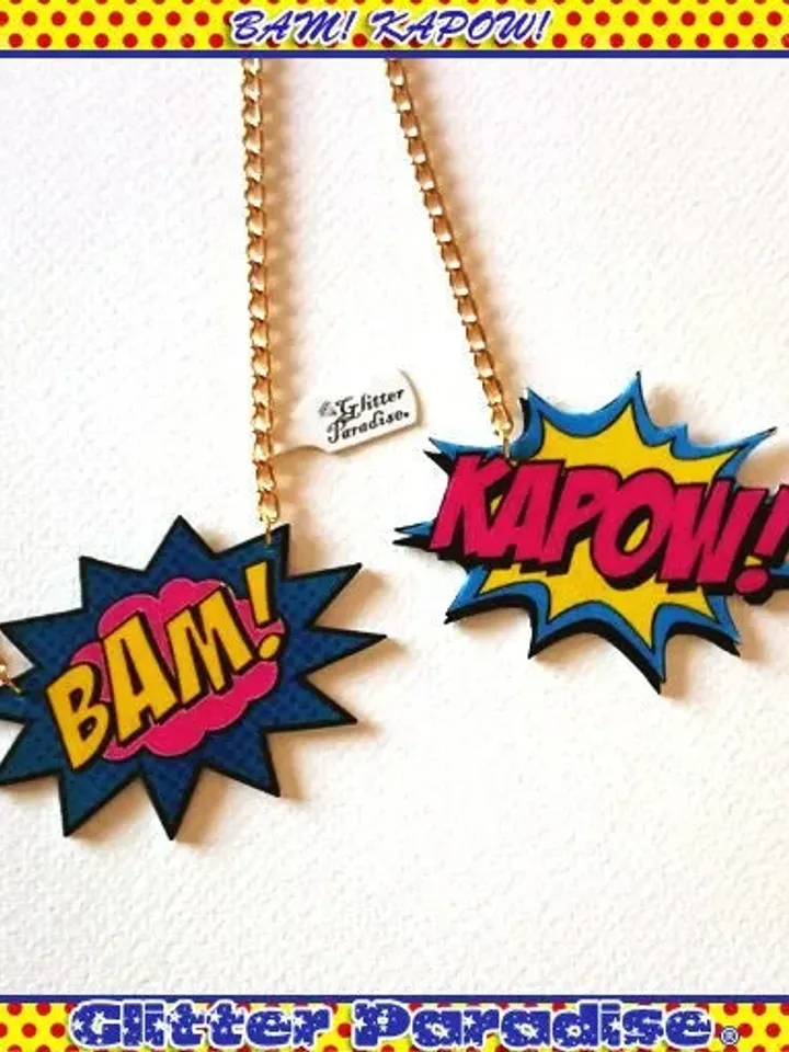 BAM! KAPOW! - Necklace - Cosplay - Comic - Super Hero - Comics - DC Comic - Fight - Cartoon - Manga - Marvel - Pop Art - Glitter Paradise®
