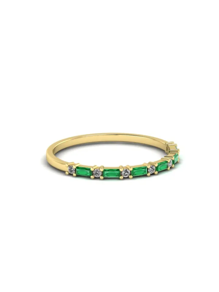 HALF ETERNITY RING | Baguette Emerald Diamond Ring | Green Gemstone 14k Gold Ring Band | Stacking May Birthstone Ring | Gift For Anniversary