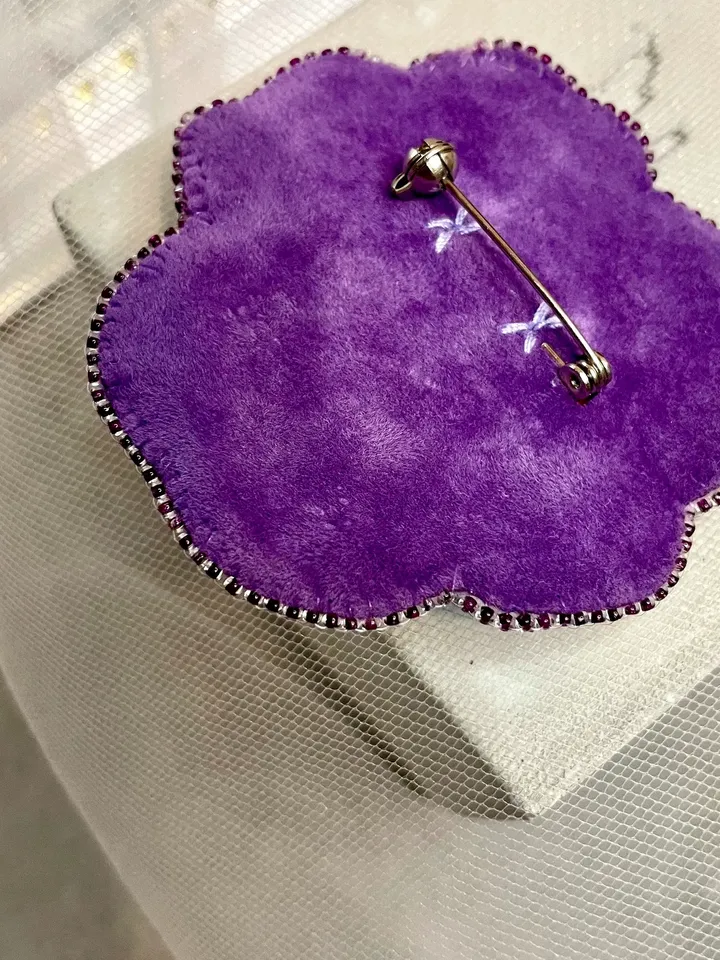 Violet Beaded Brooch, Handmade Embroidered Accessory, Pin Purple Viola, Flower Brooch, Floral Jewelry, Handmade Brooch