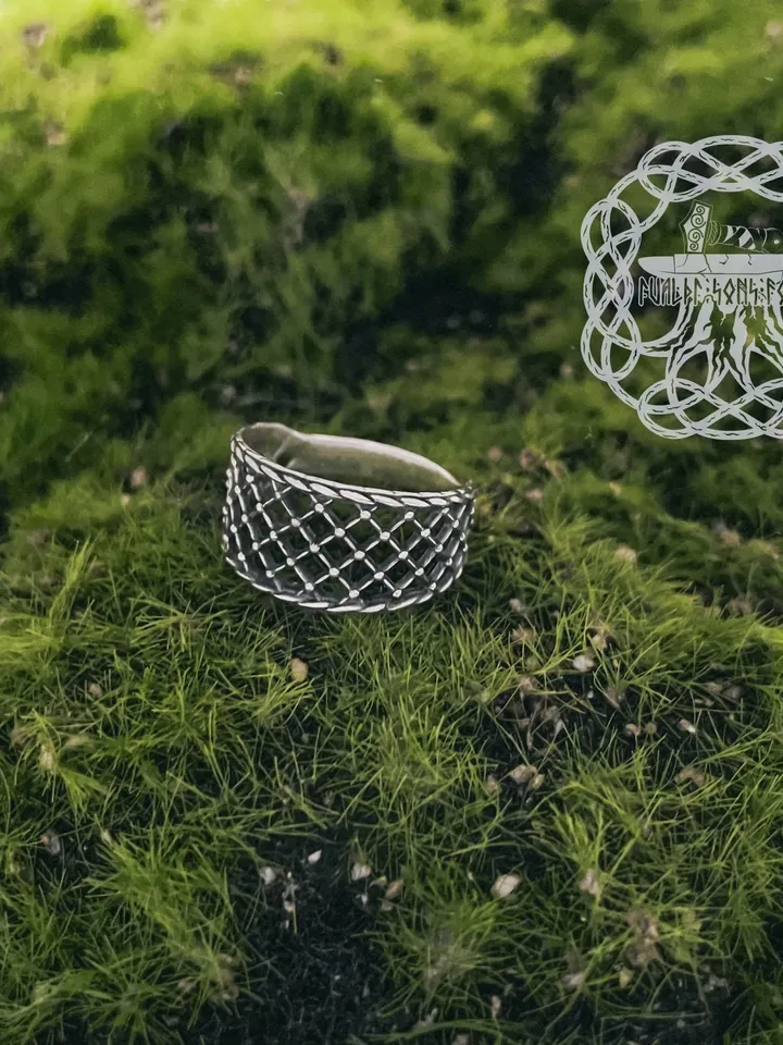 Net Ring, Mesh Ring, Net Motif Ring, Unique Net Band, Mesh Pattern Band, Weave Style Ring, Sterling Silver Ring