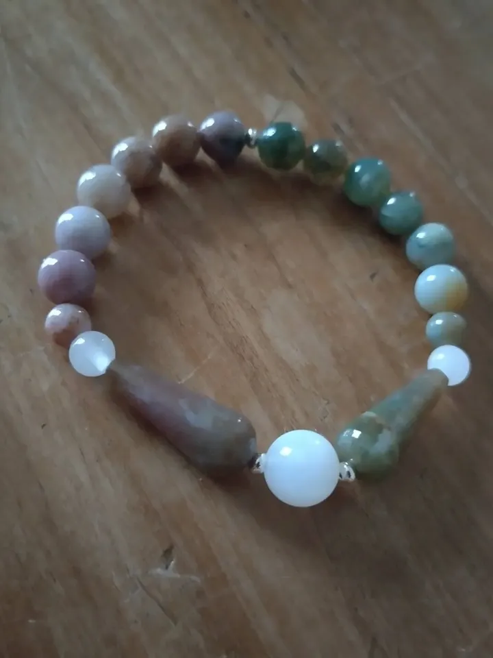 Elastic aventurine bracelet-tiger's eye and jasper- poppy jasper