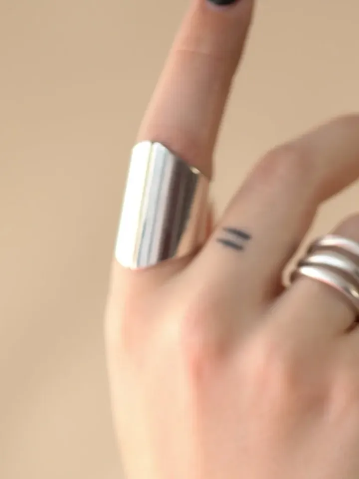 Silver CHUNKY THICK BAND Ring, Women Bohemian Jewelry, Retro Extra Wide Long Statement Wrap Ring, Stacking Modern Contemporary Gifts for Her