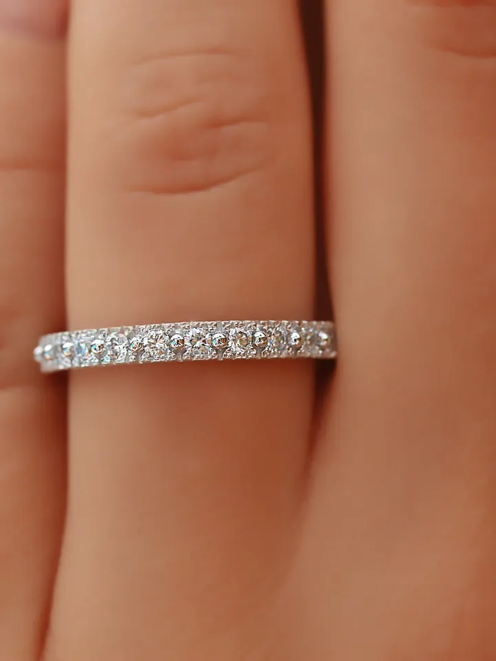 WOMEN ETERNITY RING | Custom Diamond Wedding Ring Band | Eternity White Gold Stacking Ring | Natural Diamond Ring | Personalized Jewelry