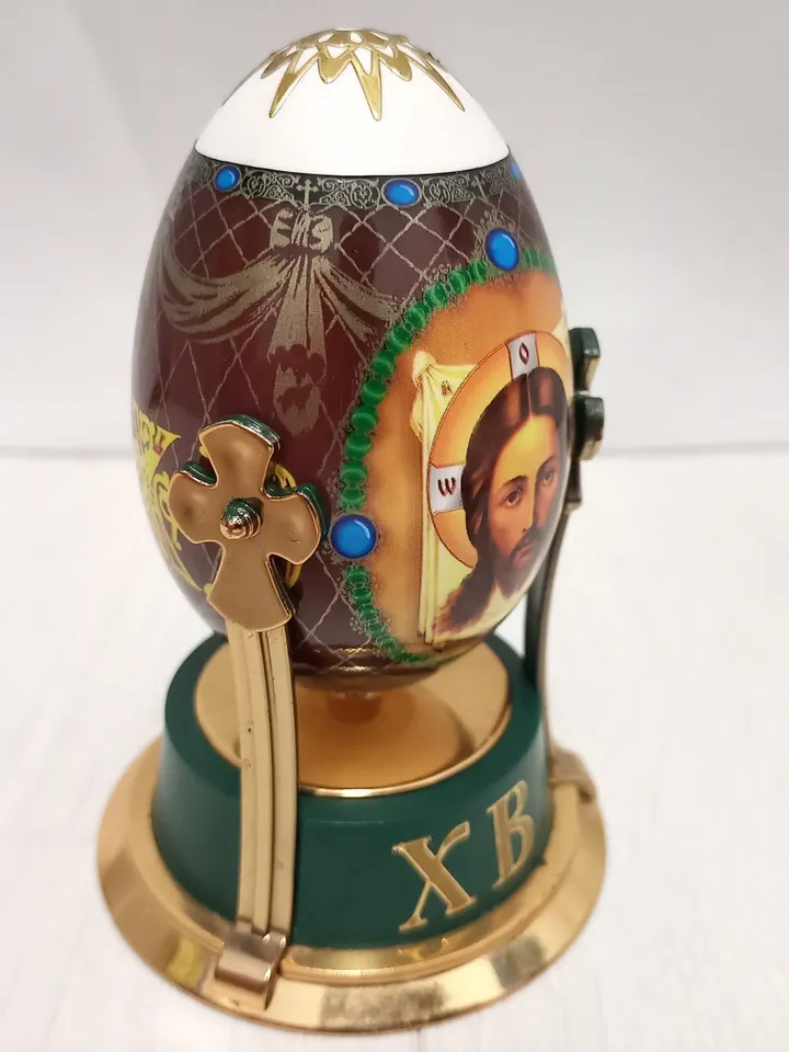 Decorative Easter egg with the image of Jesus Christ and Cyrillic letters ХВ Ukrainian souvenir