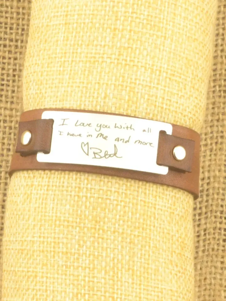 Personalized Gifts for Men, Actual Handwriting Gift for Him, Men Handwritten Jewelry, Wide Leather Cuff, Signature Bracelet Memorial