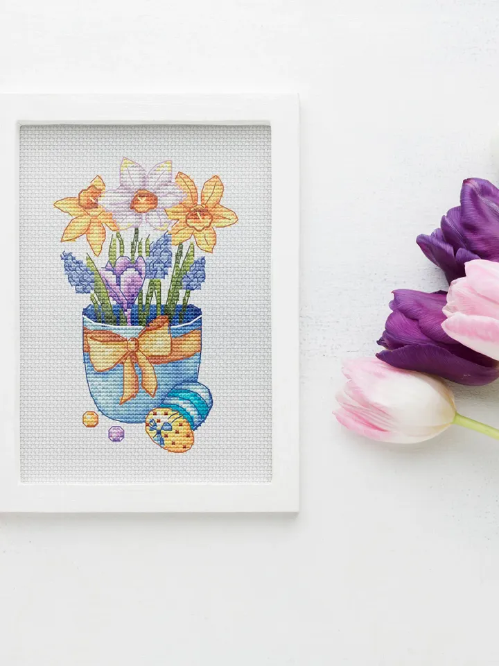Easter Cross Stitch Pattern PDF, Bouquet Cross Stitch Embroidery Pattern, DMC Cross Stitch Chart Pattern Embroidery