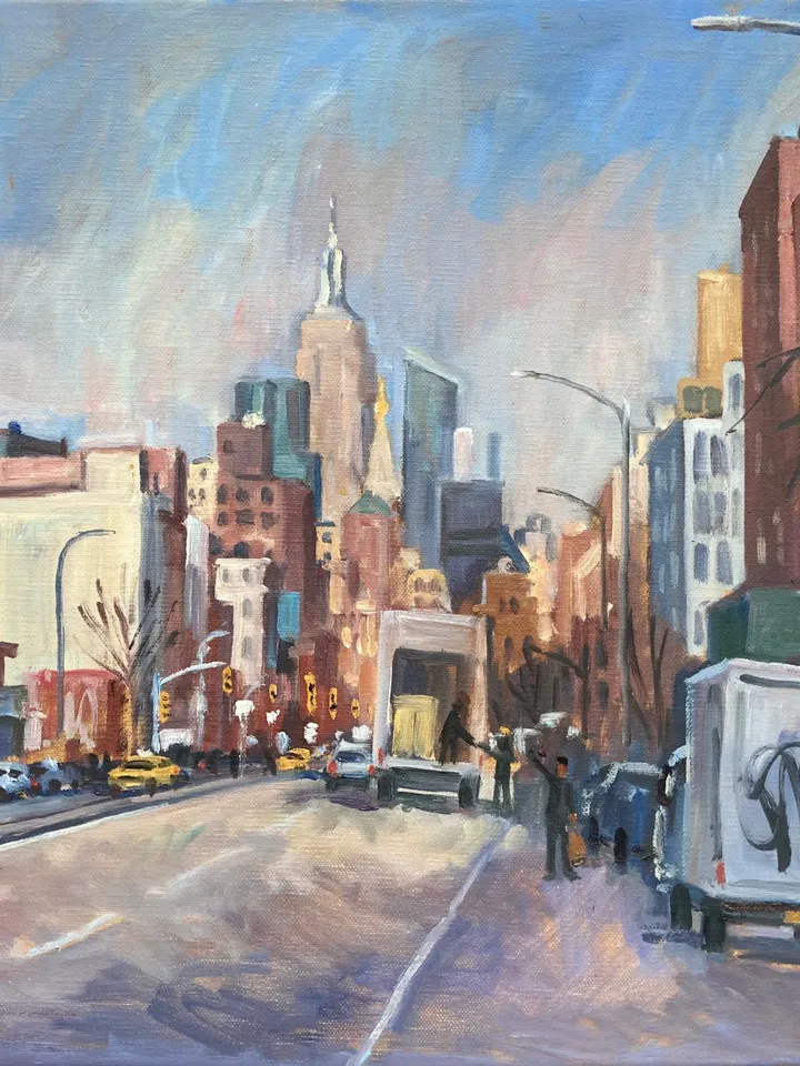 Original New York Cityscape Painting - Winter Light/The Bowery/NYC- 16x20 Oil on Linen, Urban Impressionist Landscape, Signed Original