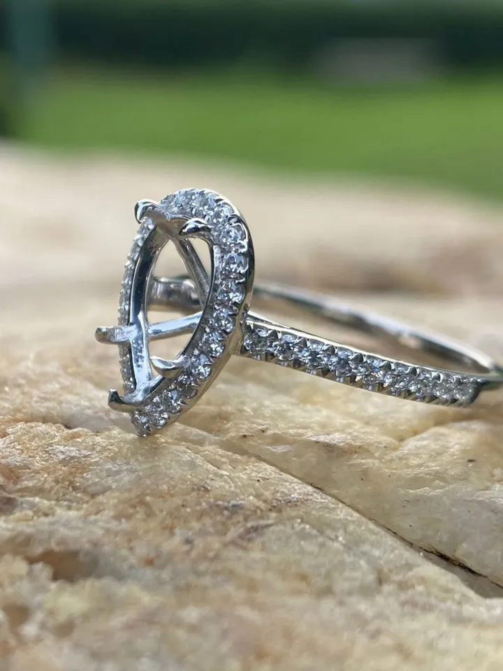 Engagement Ring, Wedding Ring, Diamond Ring, Solid 14K White Gold 7x10mm Pear Ring