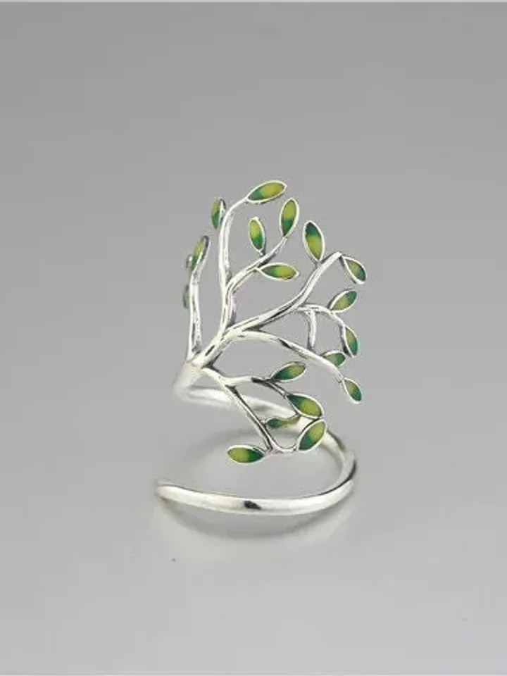 925 Silver Tree Ring, Leaf Ring, Adjustable Leaf Ring Silver, Green Leaf Ring, Leaf Ring, Adjustable Silver Ring, Green Ring, Leaf Rings