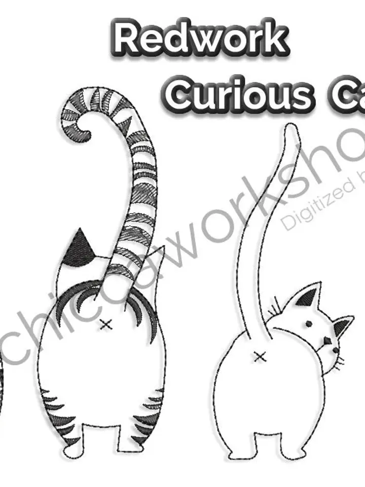 Redwork Curious Cats - Ricamo a macchina
