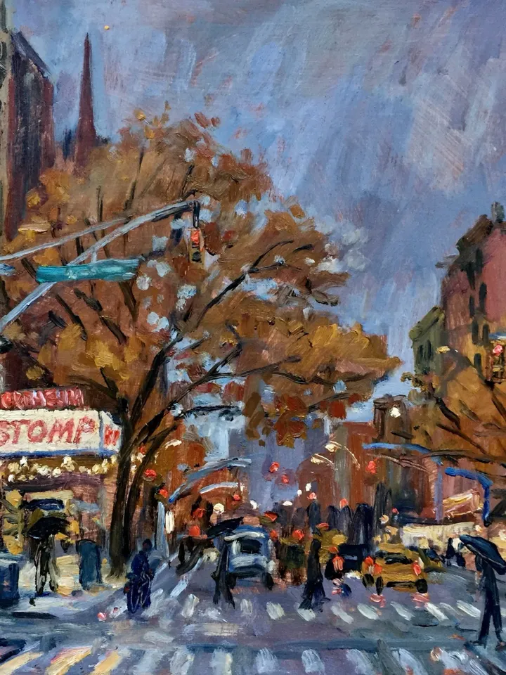 Original New York Cityscape Painting - 2nd Avenue/NYC Nocturne- 10x10 Oil on Panel, Urban Impressionist Night Scene, Signed Original