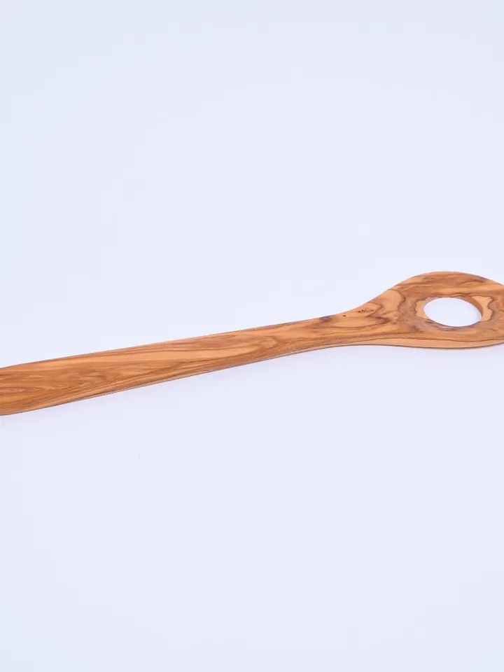 Olive Wood Risotto Spoon, Wooden Mixing Spoon with 1 hole - AKwood - Wooden Rice Spoon Stirrer