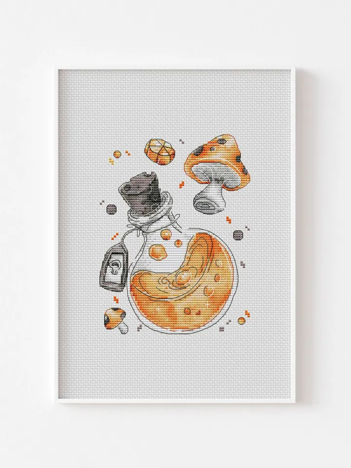Halloween Cross Stitch Pattern PDF, Witch potions сross stitch chart instant download for beginners, Easy embroidery pattern
