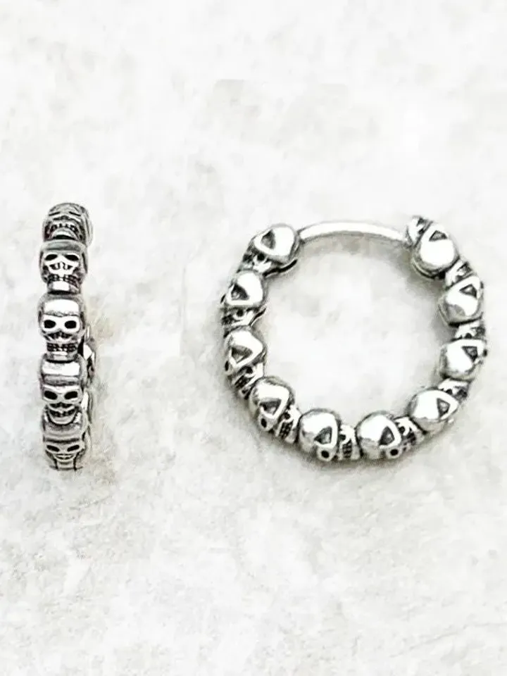 Silver Skull Hoop Earrings, Skull Hoops, Skull Earrings, Silver Skull Earrings, Skull Hoop Earrings, Candy Skull Earrings, Candy Skull Hoops
