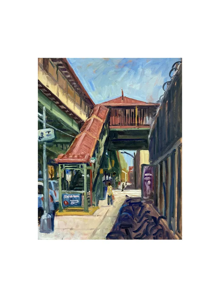 New York Cityscape Painting - Under the L/215th Street/Inwood - 16x20 Oil on Linen, NYC Impressionist Plein Air Landscape, Signed Original