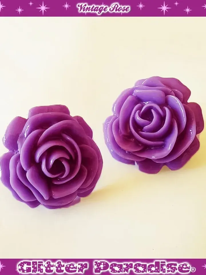 Vintage Rose - Earrings - Rose Earrings - Rose Clip-ons Earrings - Vintage Roses Jewelry - Romantic Flowers - 50s Floral - Glitter Paradise®