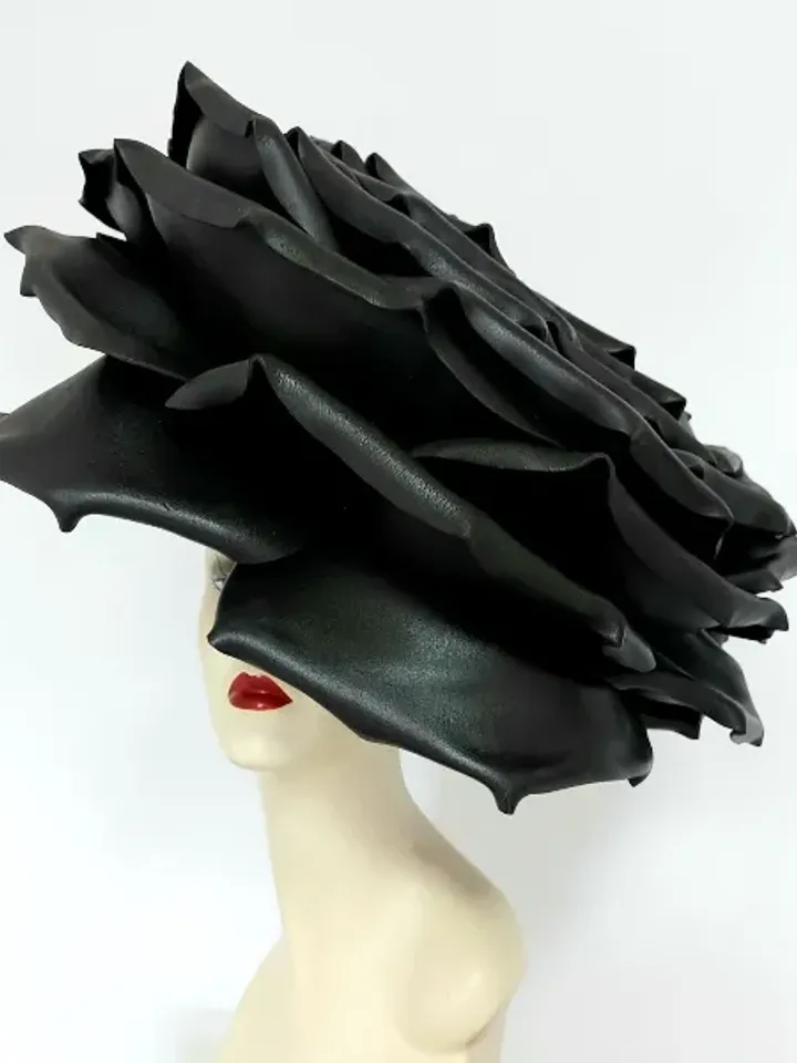 Black rose hat Giant gothic rose headdress Statement headpiece Steampunk Halloween outfit night club, theatrical performances, fashion shows