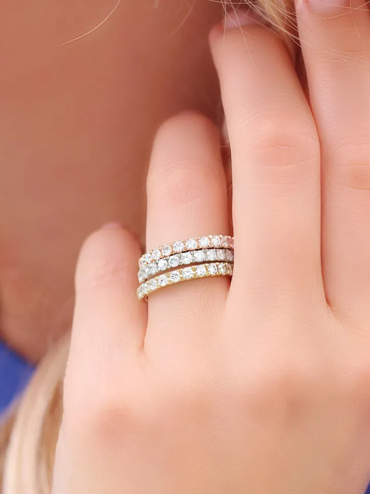 WEDDING RING SET | Moissanite Diamond Three Ring Band Set | Eternity Infinity Gold Ring | Handmade Stacking Women Wedding Gold Ring Band
