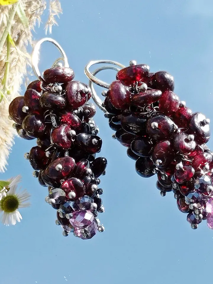 Unique handmade Garnet dangle earrings, earlobe earrings, earrings for girlfriend, earrings made of stones and bead