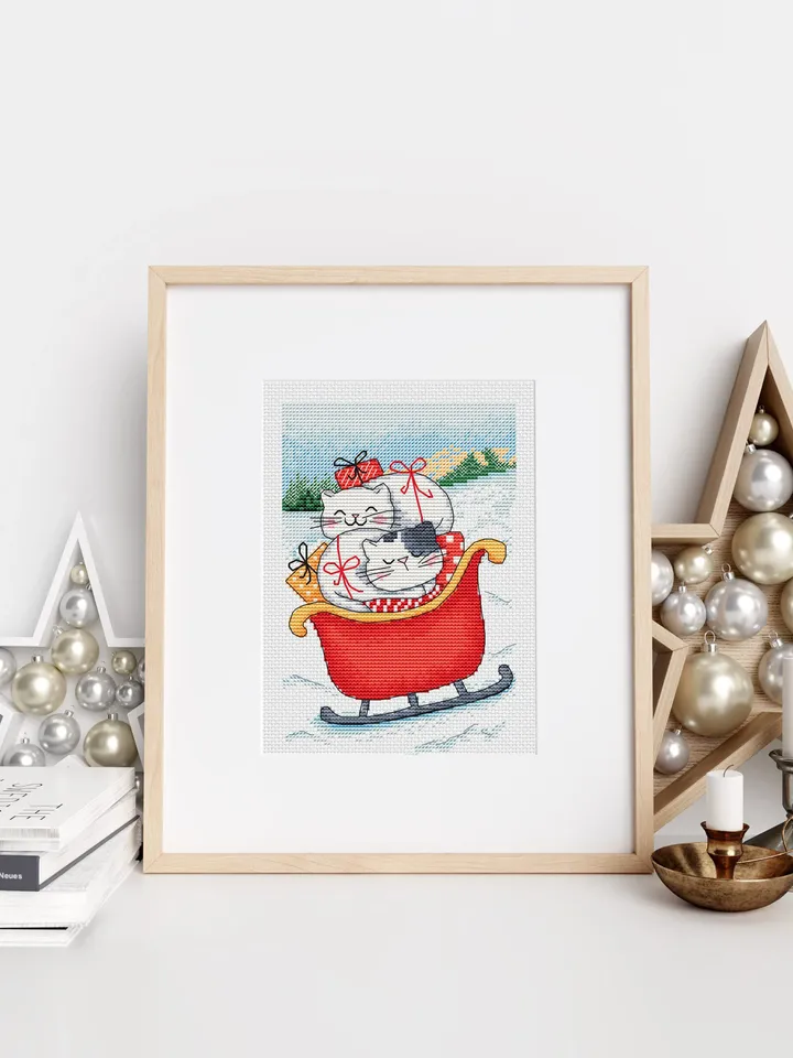 Christmas Cats Cross stitch pattern PDF, Merry Christmas pattern, Cute Cats Cross Stitch, Holiday Winter Decor Design PDF File