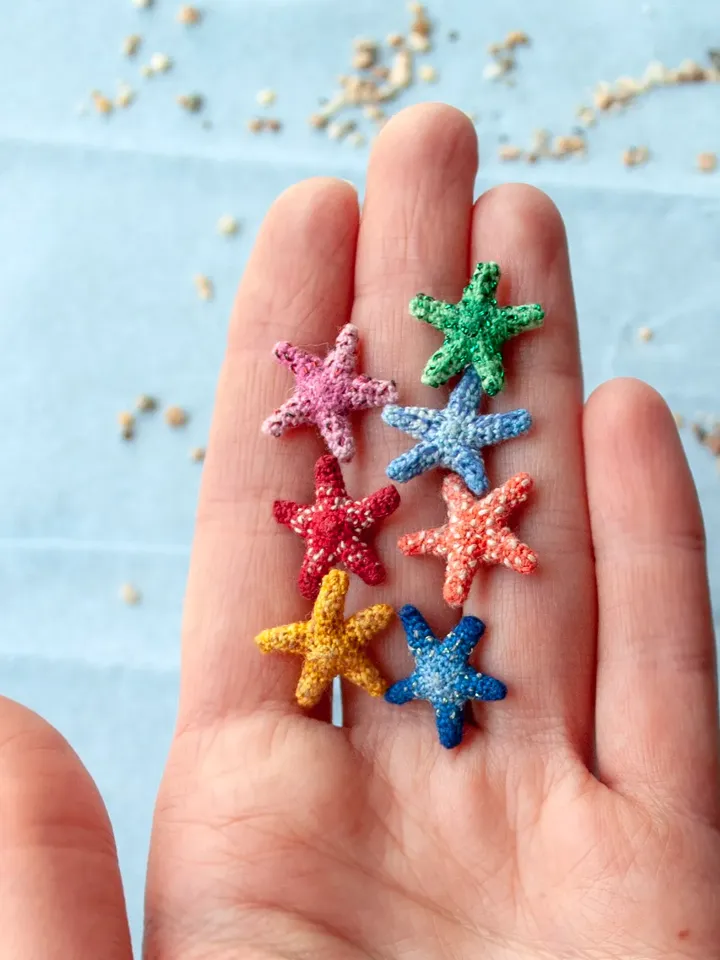 Miniature colorful STARFISH, Tiny crochet sea animals, Micro Starfish amigurumi, Nautical decor for dollhouse or diorama