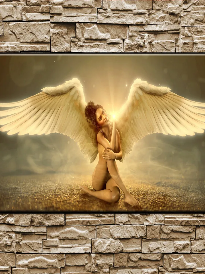 Angel woman Print on Canvas , Floating Frame Option, Modern Wall Art, Extra Large Canvas Wall Art